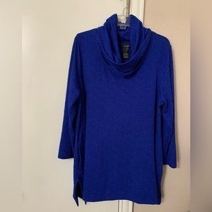 Light weight turtleneck blouse. Long length. Royal blue